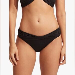 Seafolly Twist Band Hipster Full Coverage Black Bikini Bottom Swimsuit 6 NWT